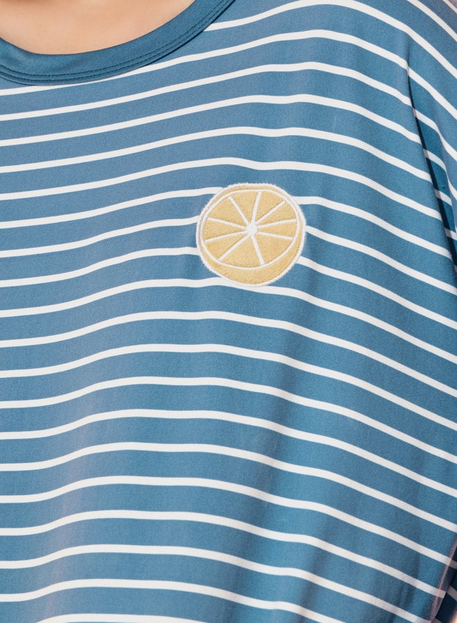 Take Two Take Two Striped Fruits Patch Detail Long Sleeve Nightdress  - Image 3