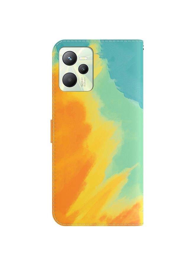 اس-توب جراب هاتف OPPO Realme C35 بنمط ألوان مائية، جراب جلدي قابل للطي أفقيًا - Image 3