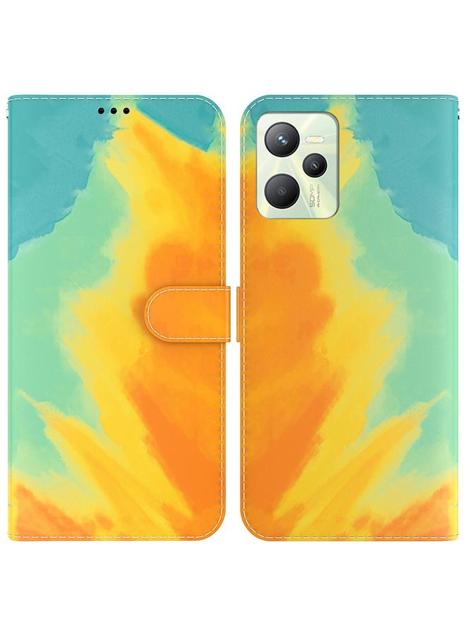 اس-توب جراب هاتف OPPO Realme C35 بنمط ألوان مائية، جراب جلدي قابل للطي أفقيًا - Image 1