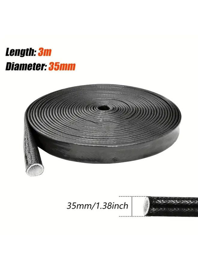 35mm Black Flame Retardant Fiberglass Braided Sleeve 3m Length High Temperature Resistant - Image 1
