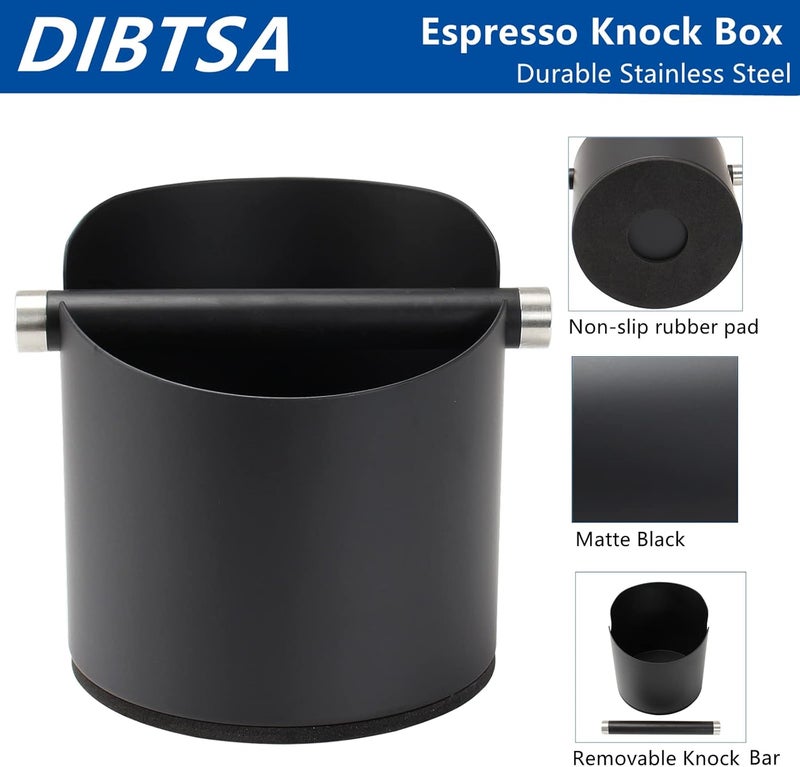 DIBTSA Large Size Coffee Knock Box, Espresso Knock Box Stainless Steel Espresso Machine Accessories with Removable Knock Bar and Non-Slip Base Coffee Grounds Container Bin (Black) - Image 3