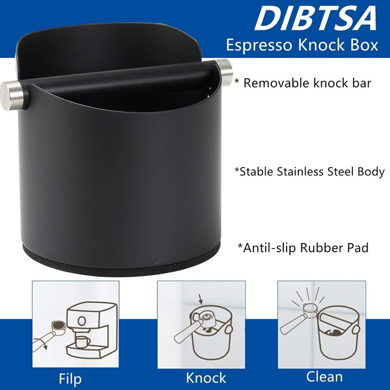 DIBTSA Large Size Coffee Knock Box, Espresso Knock Box Stainless Steel Espresso Machine Accessories with Removable Knock Bar and Non-Slip Base Coffee Grounds Container Bin (Black) - Image 2