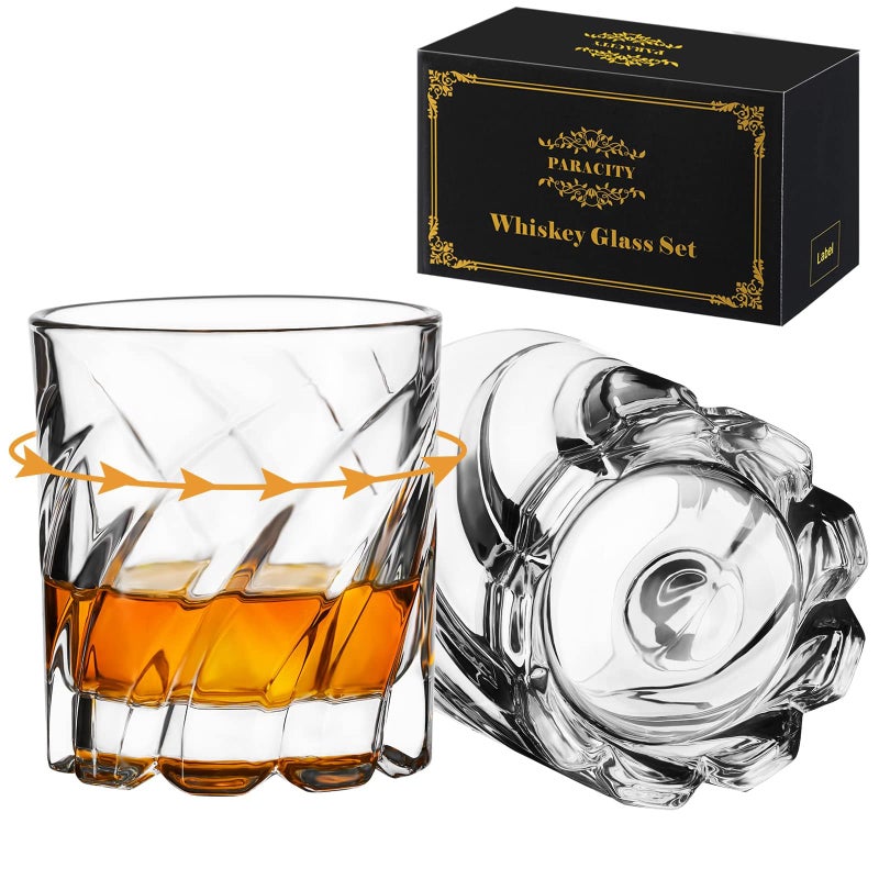 ARACITY Spinning Whiskey Glasses Set of 2 Rotatable Old Fashioned Glasses Cocktail Glasses Rock Glasses Bourbon Glasses Whiskey Glasses Gift for Men