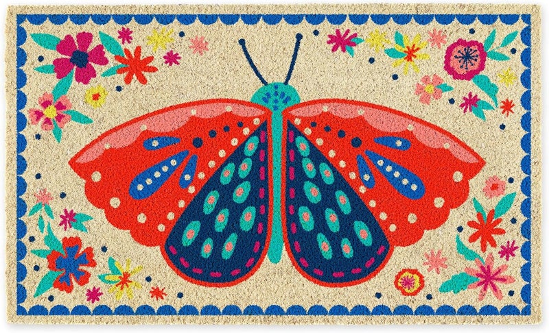 DII Natural Coir Doormat Outdoor Welcome Mat, 17x29, Folk Butterfly - Image 1
