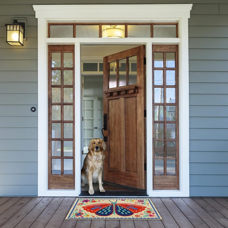 DII Natural Coir Doormat Outdoor Welcome Mat, 17x29, Folk Butterfly - Image 2