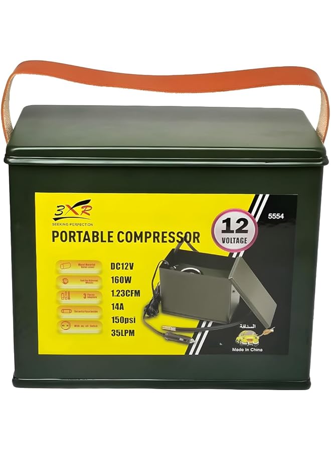 erorex 3Xr Portable Air Compressor 12V Dc 160W 150 Psi Metal Housing With 3 Adapters For Auto Tires Bike Tires Balls And Inflatable Boats Oil Free And Maintenance Free - Image 3