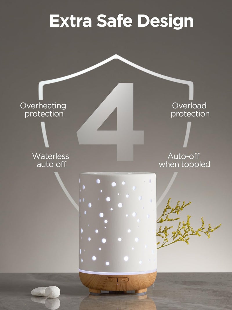 InnoGear Essential Oil Diffuser, 150ml Ceramic Ultrasonic Air Humidifier Cool Mist Aromatherapy Diffuser with 2 Mist Modes, Waterless Auto Off for Home Office, White - Image 5