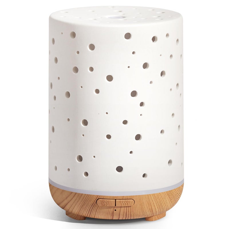 InnoGear Essential Oil Diffuser, 150ml Ceramic Ultrasonic Air Humidifier Cool Mist Aromatherapy Diffuser with 2 Mist Modes, Waterless Auto Off for Home Office, White - Image 1