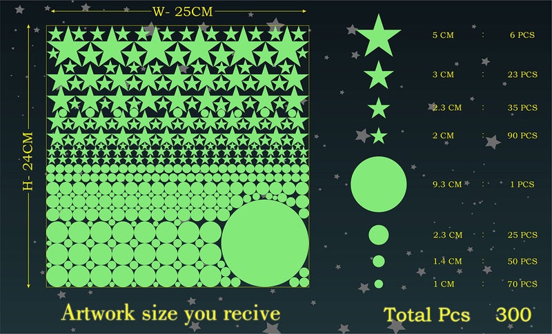 Dreamkraft Decorative Glowing Stickers One Moon with Assorted Size Circles and Stars Made with Radium Vinyl, 25CMx24CM Size-Self-Adhesive - Image 5