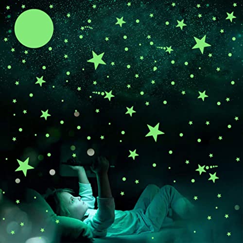Dreamkraft Decorative Glowing Stickers One Moon with Assorted Size Circles and Stars Made with Radium Vinyl, 25CMx24CM Size-Self-Adhesive - Image 2