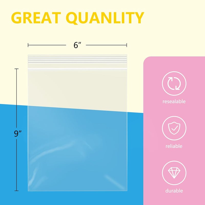 iMailer - 100 Pcs- 6" x 9" Plastic Zip Poly Bags- Clear Resealable Zip Bag for A7 A8 A9 Cards & Envelopes, Bakery, Cookies, Candies - Image 2