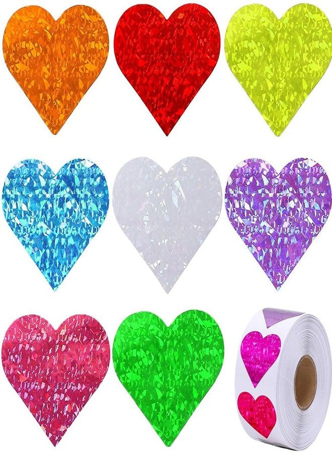 Hrnsnails 500Pcs Valentines Stickers Roll - Laser Heart Shape Self-Adhesive Sealing Stickers, 8 Patterns Sparkly Waterproof Decals for Valentines Party Envelope Scrapbook Decor - Image 1