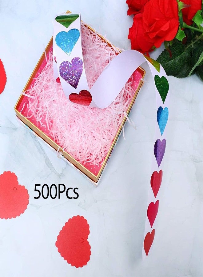 Hrnsnails 500Pcs Valentines Stickers Roll - Laser Heart Shape Self-Adhesive Sealing Stickers, 8 Patterns Sparkly Waterproof Decals for Valentines Party Envelope Scrapbook Decor - Image 2