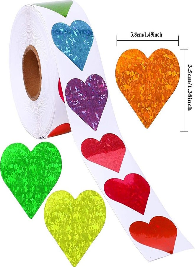 Hrnsnails 500Pcs Valentines Stickers Roll - Laser Heart Shape Self-Adhesive Sealing Stickers, 8 Patterns Sparkly Waterproof Decals for Valentines Party Envelope Scrapbook Decor - Image 4
