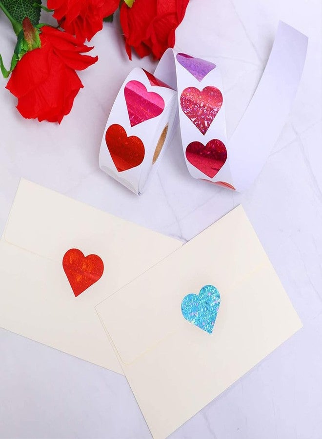 Hrnsnails 500Pcs Valentines Stickers Roll - Laser Heart Shape Self-Adhesive Sealing Stickers, 8 Patterns Sparkly Waterproof Decals for Valentines Party Envelope Scrapbook Decor - Image 3