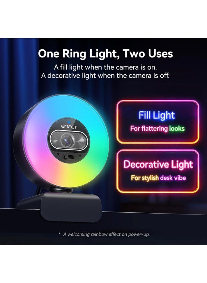 EMEET S600L 4K Webcam for Streaming with Ring Light, AI Imaging, and Dual Mics - Image 2