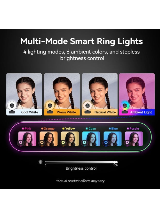 EMEET S600L 4K Webcam for Streaming with Ring Light, AI Imaging, and Dual Mics - Image 3