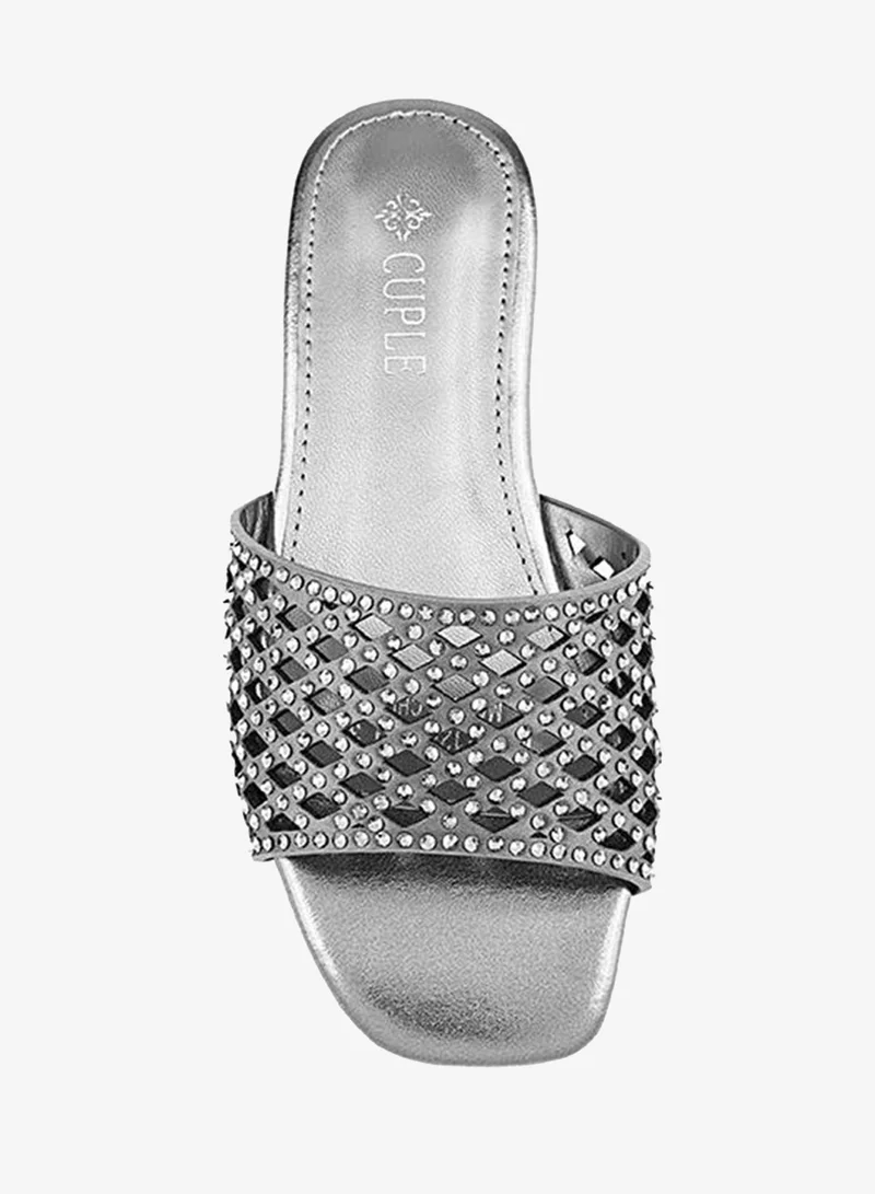 Cuple Pewter Girls Embellished Flat Slides for Women | Best Price UAE