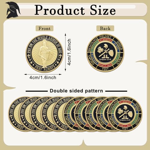 Nosiny 20 Pcs Armor of God Coins Metal Christian Challenge Coins for Religious Prayer Collector Christian Church School Party Commemorative GiftsClassic - Image 5