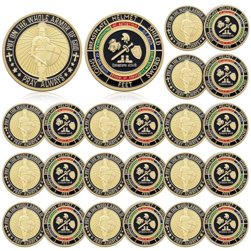 Nosiny 20 Pcs Armor of God Coins Metal Christian Challenge Coins for Religious Prayer Collector Christian Church School Party Commemorative GiftsClassic - Image 1