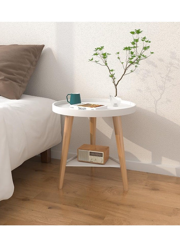 End Table,2-Tier Coffee Table,Round Sofa Side Table,Edge Heightening Design,Small Talk Table for Living Room Bedroom