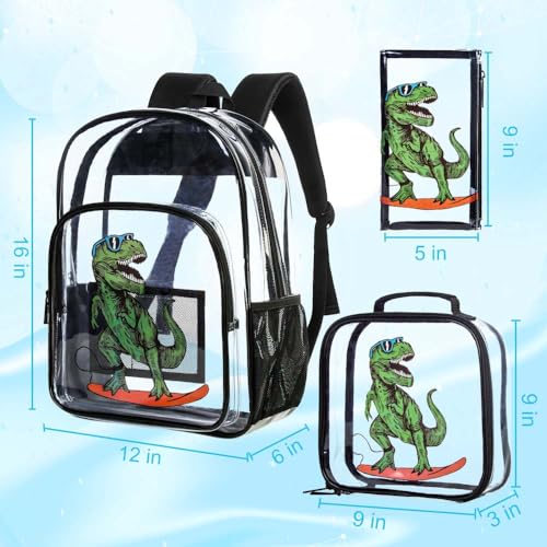 gxtvo 3PCS Clear Backpack for Boys, Kids Transparent Bookbag, Cute See Through School Bag for Elementary Prechool Toddler - Blue Dinosaur - Image 4