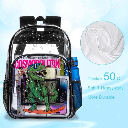 gxtvo 3PCS Clear Backpack for Boys, Kids Transparent Bookbag, Cute See Through School Bag for Elementary Prechool Toddler - Blue Dinosaur - Image 3