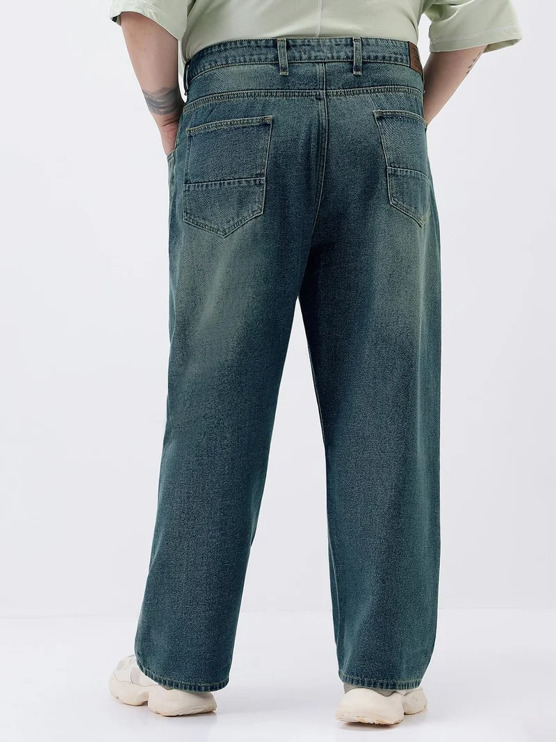 Urbano Fashion  Urbano Plus Men's Light Blue Loose Baggy Fit Heavy Washed Jeans Non-Stretchable  | Best Price UAE
