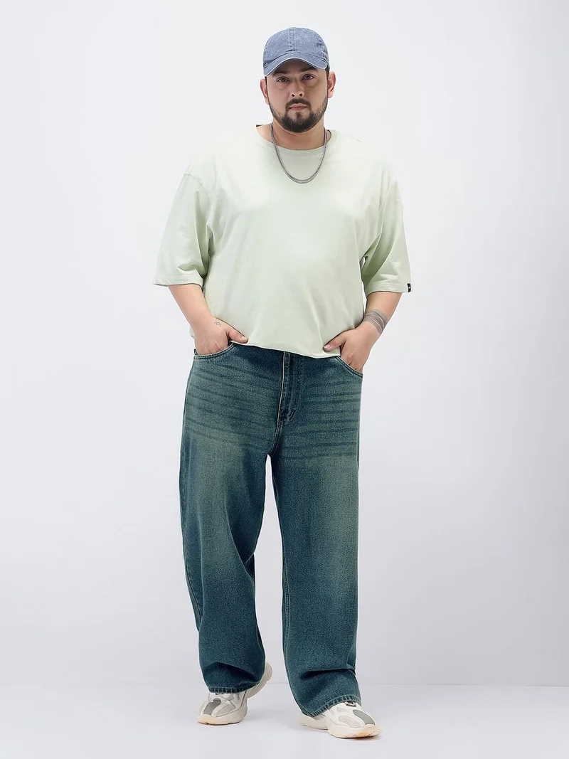 Urbano Fashion  Urbano Plus Men's Light Blue Loose Baggy Fit Heavy Washed Jeans Non-Stretchable  | Best Price UAE