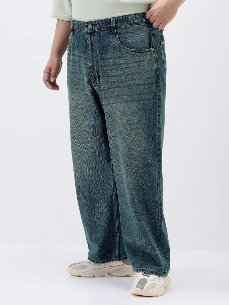 Urbano Fashion  Urbano Plus Men's Light Blue Loose Baggy Fit Heavy Washed Jeans Non-Stretchable  | Best Price UAE