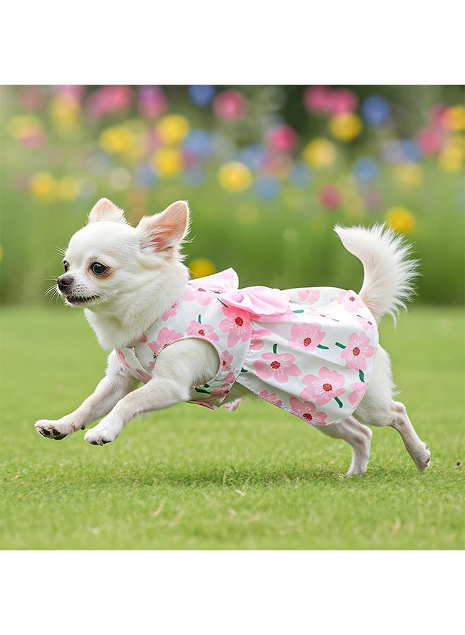 XS Size Pink Floral Dog Princess Dress with Bow, Spring Summer Cute Pet Clothes, Soft Outfit for Chihuahua, Yorkie, Small Puppies & Cats - Image 5