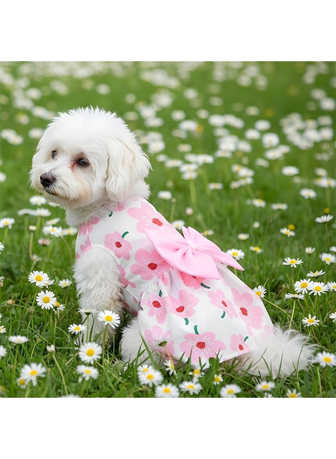 XS Size Pink Floral Dog Princess Dress with Bow, Spring Summer Cute Pet Clothes, Soft Outfit for Chihuahua, Yorkie, Small Puppies & Cats - Image 4