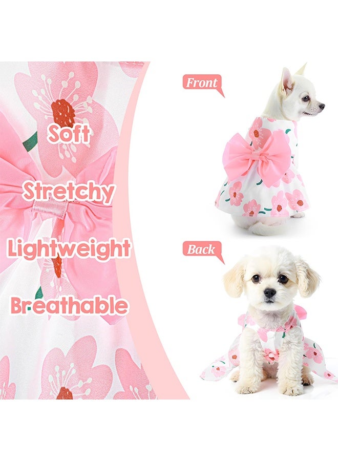 XS Size Pink Floral Dog Princess Dress with Bow, Spring Summer Cute Pet Clothes, Soft Outfit for Chihuahua, Yorkie, Small Puppies & Cats - Image 2
