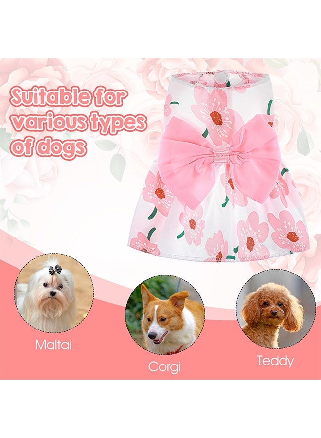 XS Size Pink Floral Dog Princess Dress with Bow, Spring Summer Cute Pet Clothes, Soft Outfit for Chihuahua, Yorkie, Small Puppies & Cats - Image 3