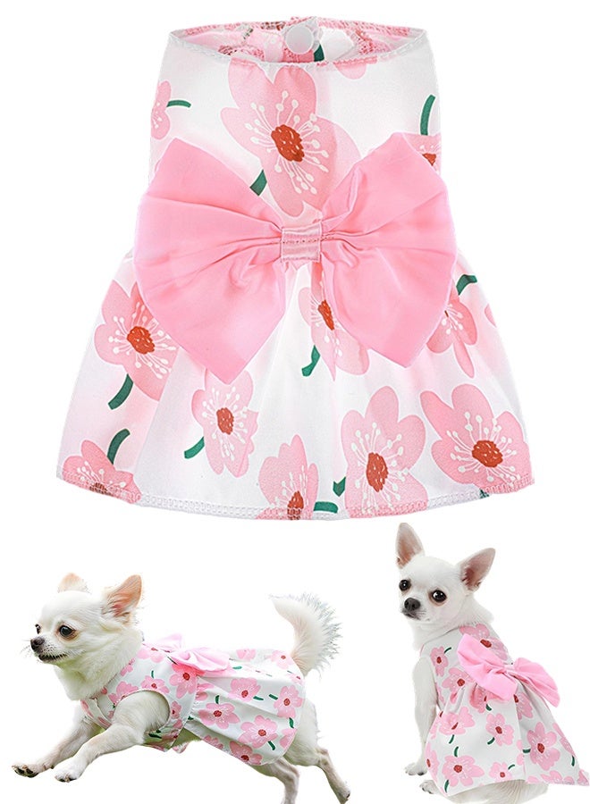XS Size Pink Floral Dog Princess Dress with Bow, Spring Summer Cute Pet Clothes, Soft Outfit for Chihuahua, Yorkie, Small Puppies & Cats - Image 1