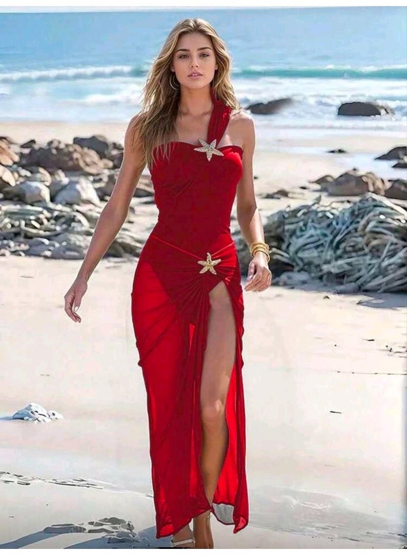 SHEIN-Stylish High-End Beach Holiday Summer One-Piece Star Decoration Swimsuit And Skirt Set - Image 1