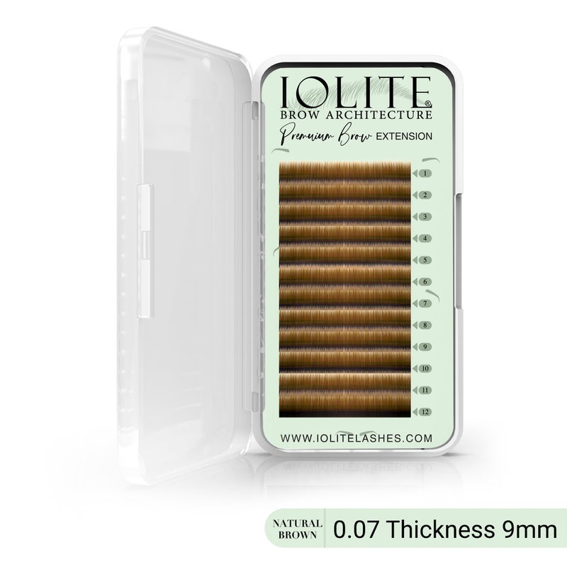 IOLITE Premium Eyebrow Extension  Brow-I ; False Eyebrows in Tray -Brow Extension 0.07T Thickness ; Length - 8mm, 9mm, Mix - Natural Brown - 9mm