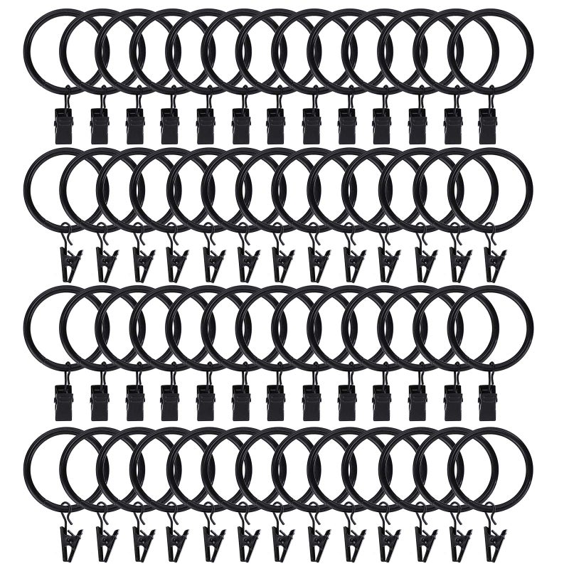 Lansian 100Pack Curtain Rings with Clips Hooks Rustproof Metal Stainless Steel Drapery Rings 15in Interior Diameter Curtain Hangers Clips Fits Diameter 12 in Rod Vintage Black 