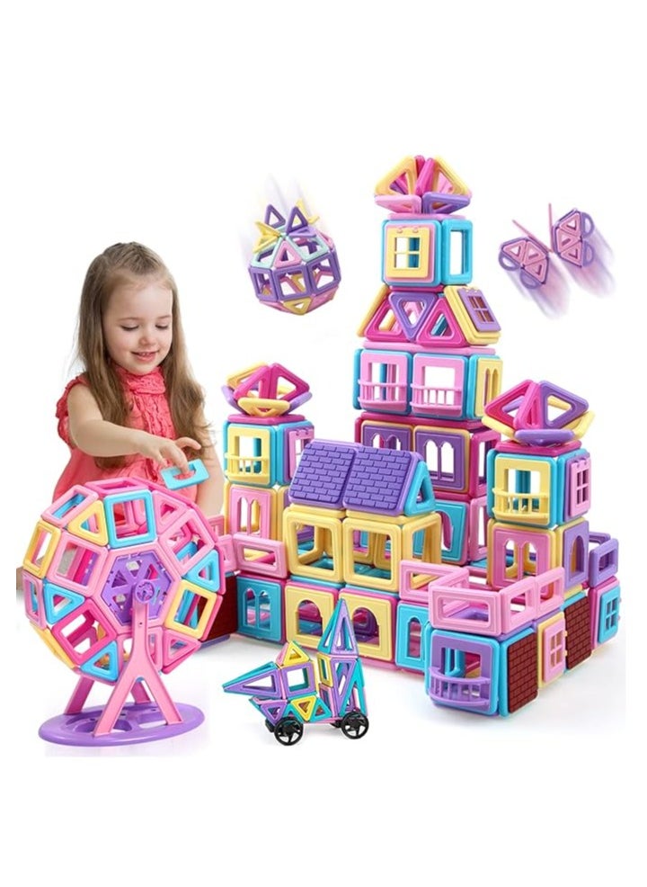 YelaJoy 117PCS Magnetic Tiles Toys, Castle Magnetic Building Blocks Toys for 3 Year Old Girl Gifts, Montessori Toddler Gifts for 3 4 5 6 7 Year, Construction Magnet Toys for Kids Ages 4-8  - Image 2