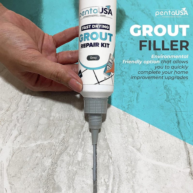 PENTAUSA Tile Grout Repair Kit - Grey Grout Filler, Triple Protection, Fast Drying Formula Restores and Renews Joint Lines with Grout Float (Grey, 8.8oz / 250gr) - Image 4
