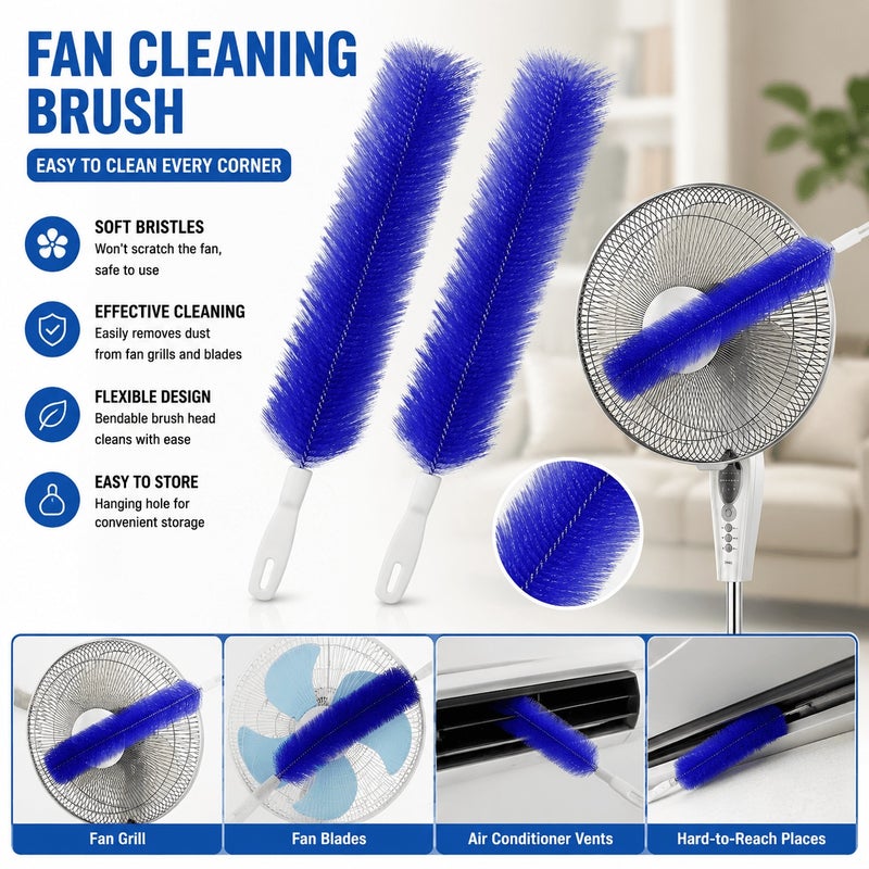 4-Piece Fan Cleaning Brush Set, Flexible Dust Cleaning Brush for Electric Fans, Reusable Microfiber Brush Head for Air Conditioners, Household and Car Vents, Curtains, Roller Blinds & More - Image 2