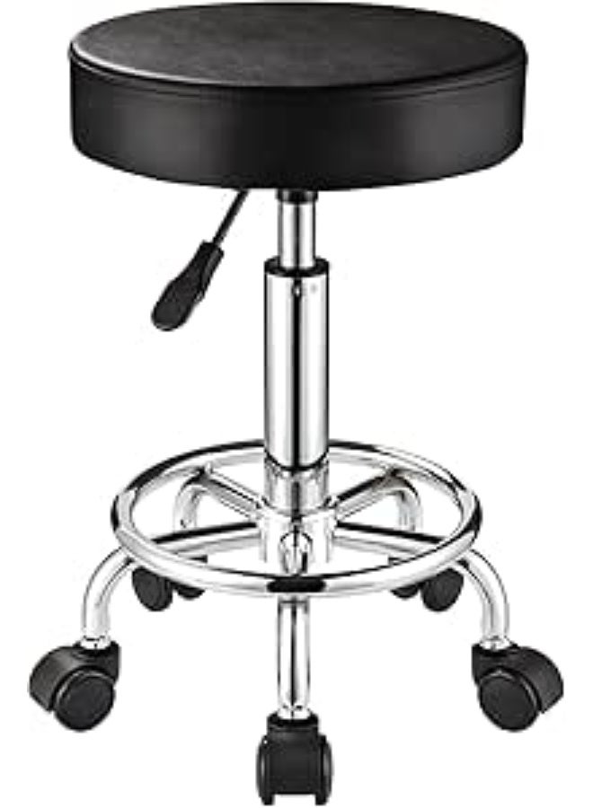 Adjustable Rolling Stool with Wheels – Comfortable Round Swivel Chair for Salon, Spa, Massage, Office, and Home Use (Black) - Image 1