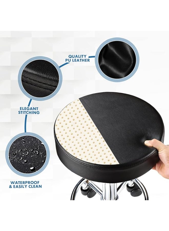 Adjustable Rolling Stool with Wheels – Comfortable Round Swivel Chair for Salon, Spa, Massage, Office, and Home Use (Black) - Image 2