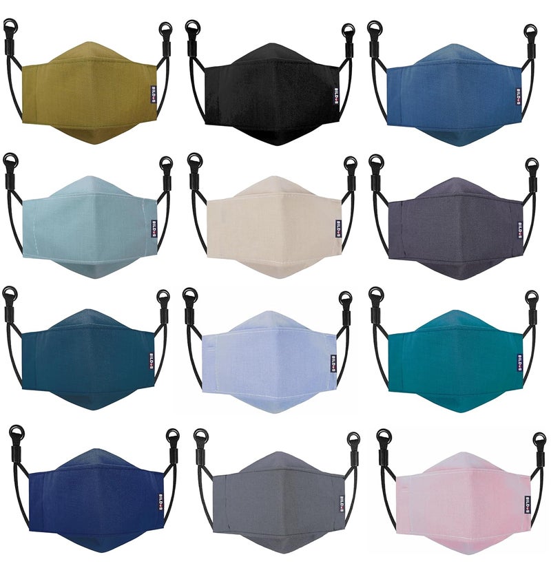 Bildos ® Unisex 4 Layer Cotton Washable & Reusable with SSMMS Filter 3D Super Breathable Face Mask with Adjustable Ear Loop Without Valve (Multicolour) - Pack of 12 - Image 1