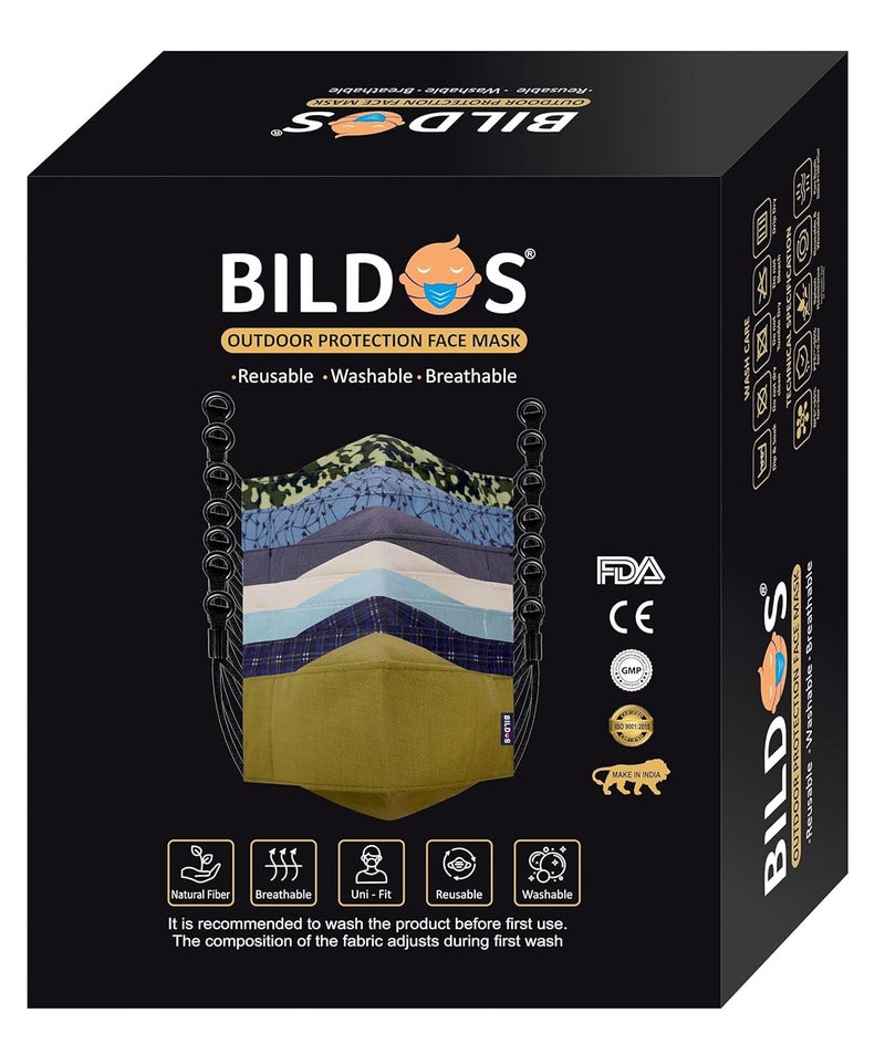 Bildos ® Unisex 4 Layer Cotton Washable & Reusable with SSMMS Filter 3D Super Breathable Face Mask with Adjustable Ear Loop Without Valve (Multicolour) - Pack of 12 - Image 3