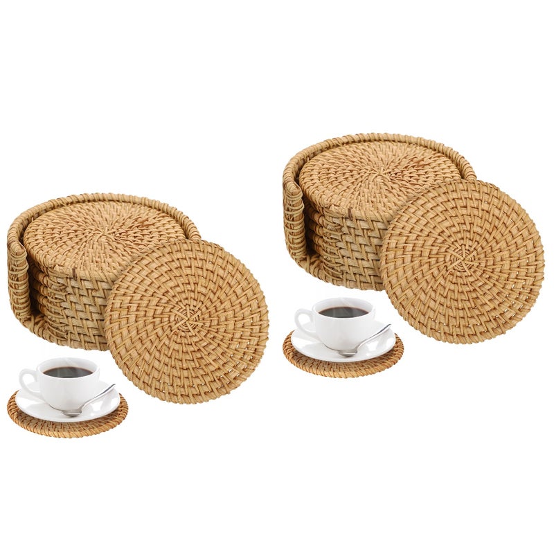 2 Sets Rattan Home Cup Boho Woven Coffee Table with Holder - Image 4
