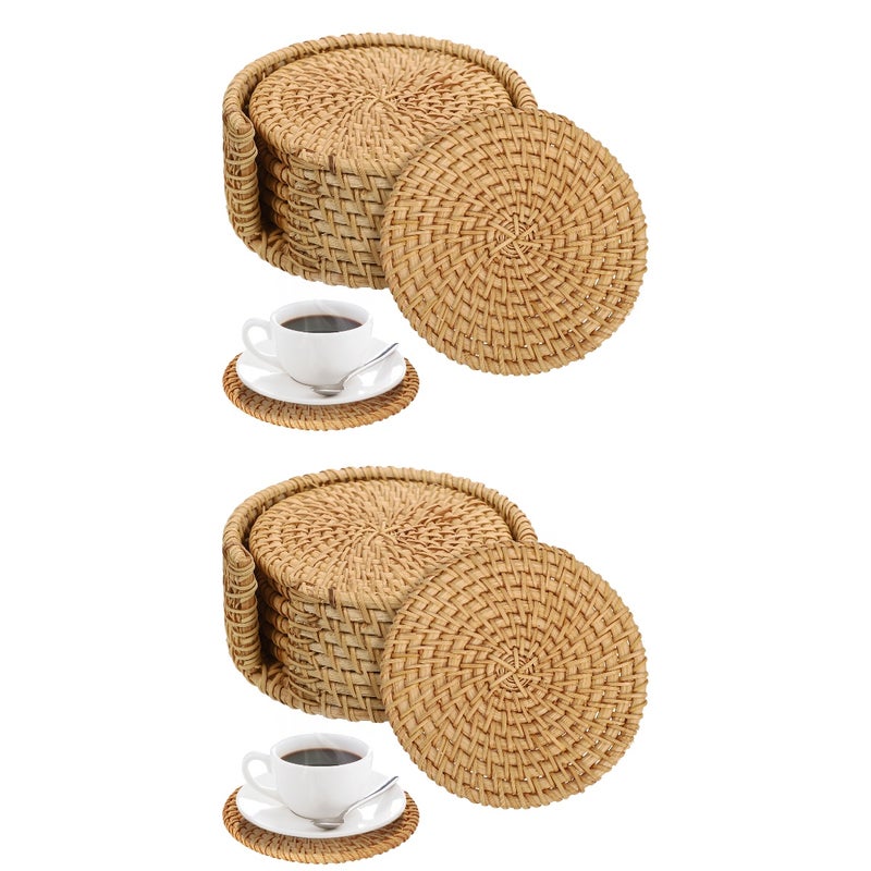 2 Sets Rattan Home Cup Boho Woven Coffee Table with Holder - Image 3