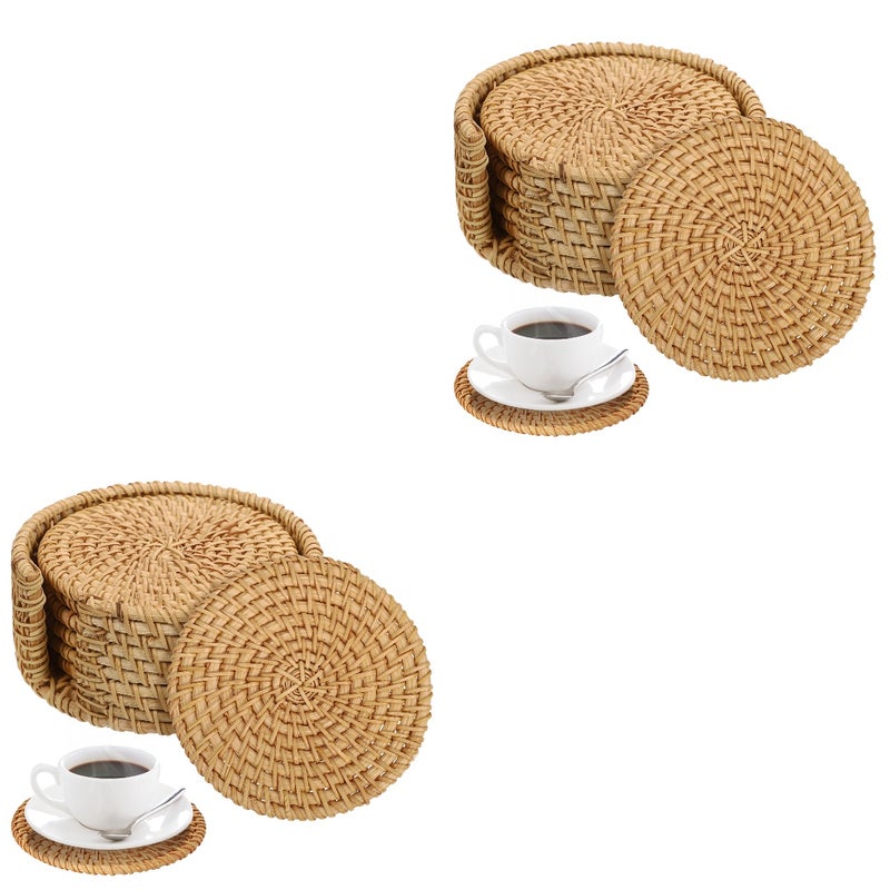 2 Sets Rattan Home Cup Boho Woven Coffee Table with Holder - Image 5