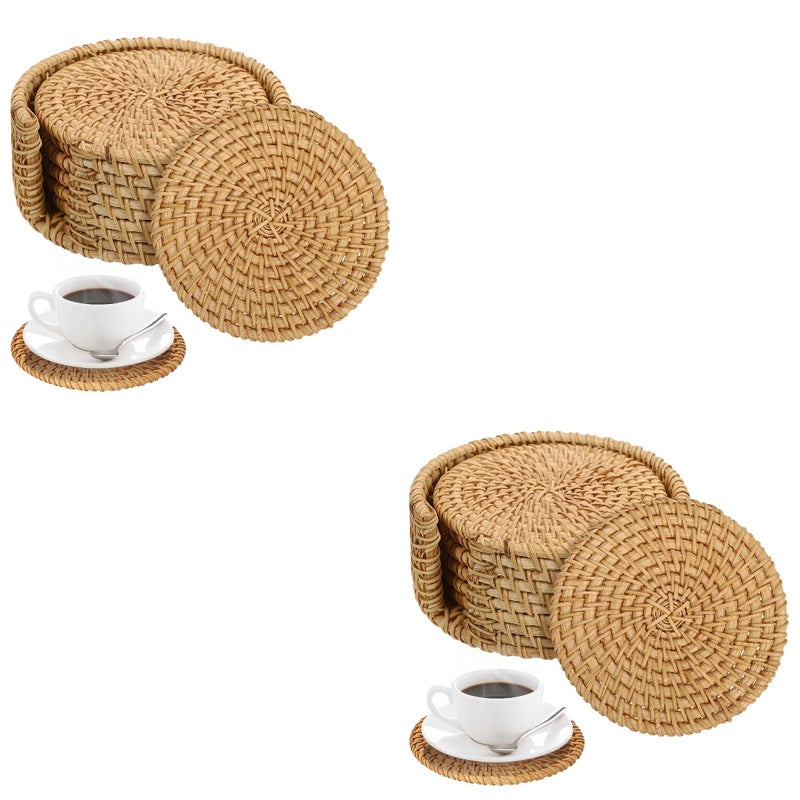2 Sets Rattan Home Cup Boho Woven Coffee Table with Holder - Image 2