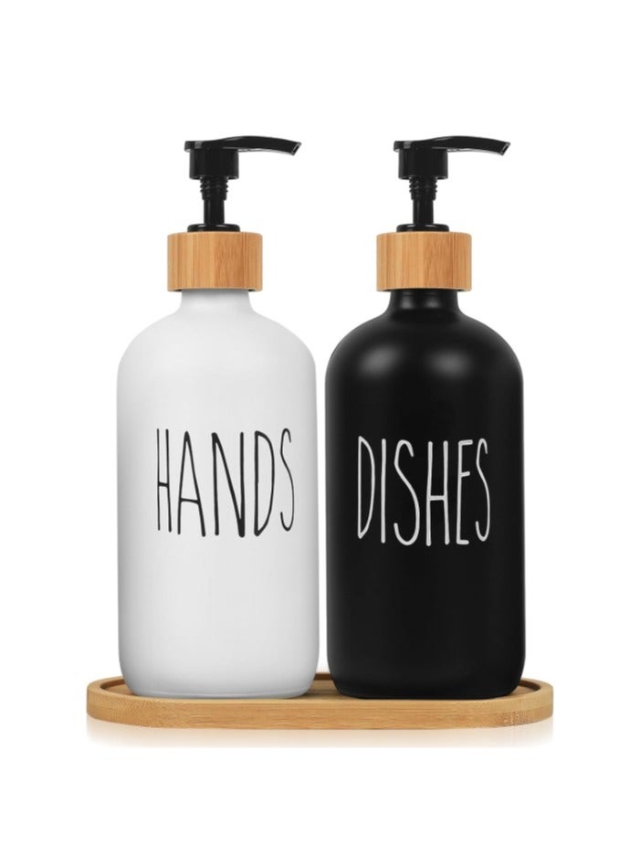 OASIS-TH 2 Pcs 500ML Pump Bottle Dispenser, Glass Soap Dispenser, Kitchen Bathroom Lotions Hand and Dish Soap Handwash Shampoo Bottles with Pump, Refillable Shampoo and Conditioner Dispenser Bottles - Image 1